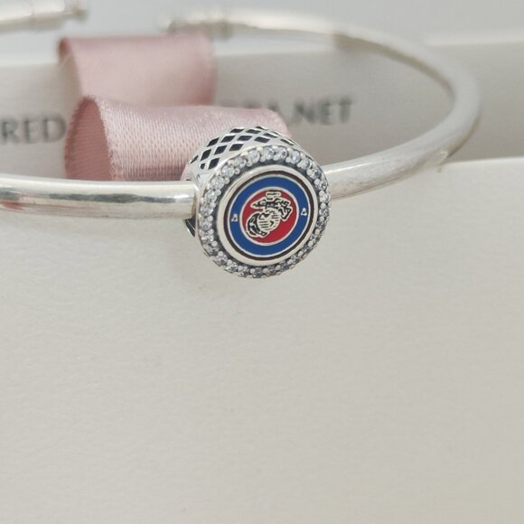 Pandora USMC Marine Corps Exclusive Bead Charm S925 Silver with box - Picture 1 of 7